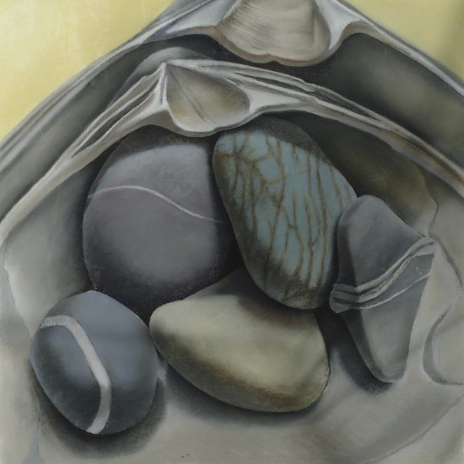 "Mutable Stones with Shells II" chalk pastel & ink on Arches paper 22x22"