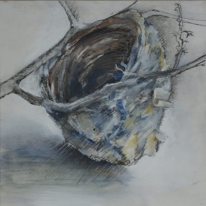 "Nest I" mixed media on panel 9x9"