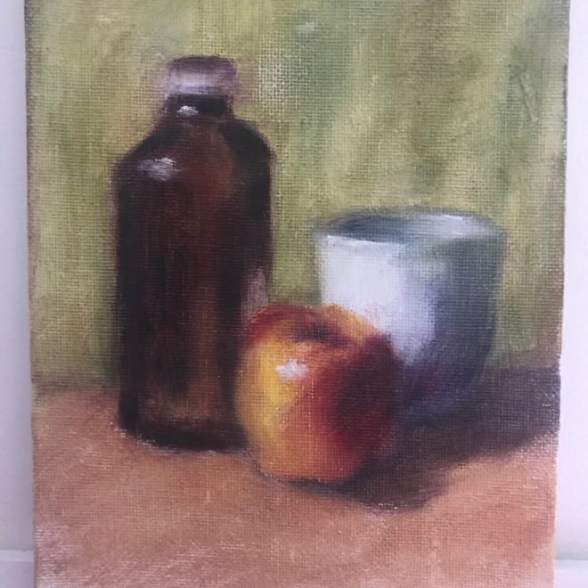 Still-life-brown-bottle-apple