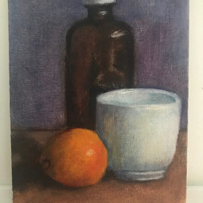 Still-life-brown-bottle-orange