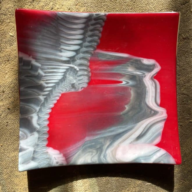 Red and gray dish 11x11 in