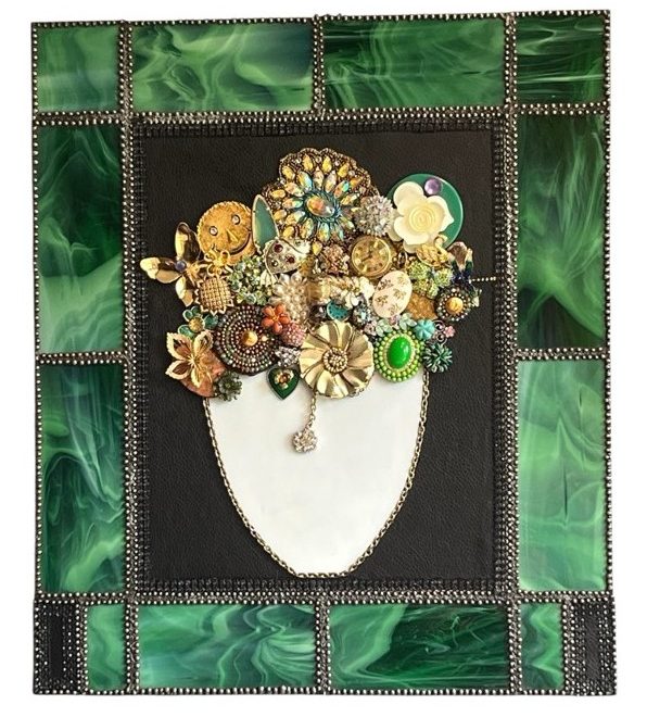 1-Toby Renee Designs Green Stained Glass Mosaic Floral with White Stain Glass and Jewelry